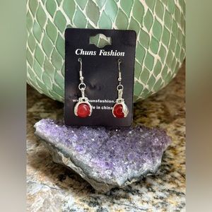 Silver Carnelian Crystal Ball Hand Earrings